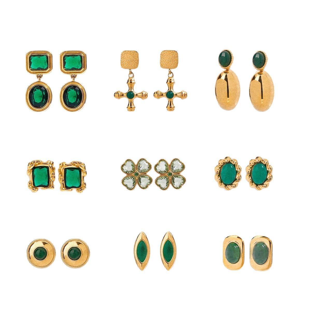 Stainless Steel Studs Ornament Green Agate - Norellé