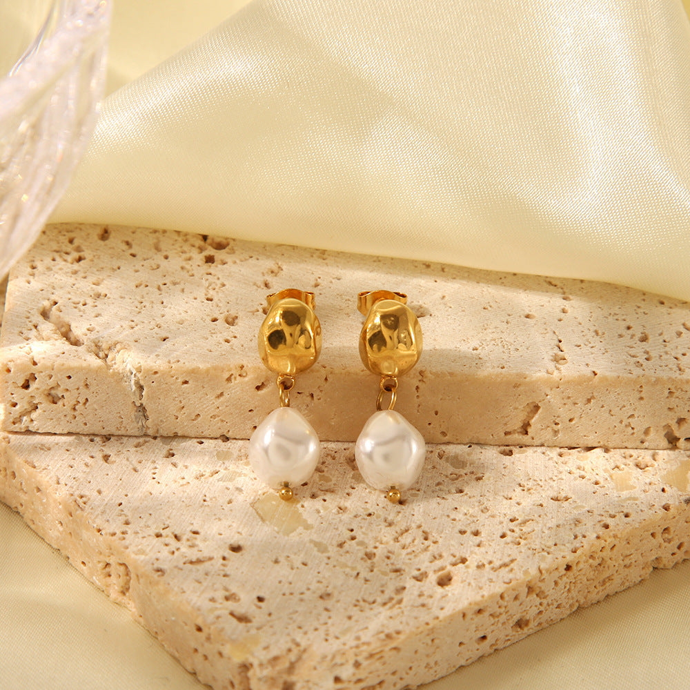 Titanium Steel Irregular High-grade Pearl Earrings For Women - Norellé
