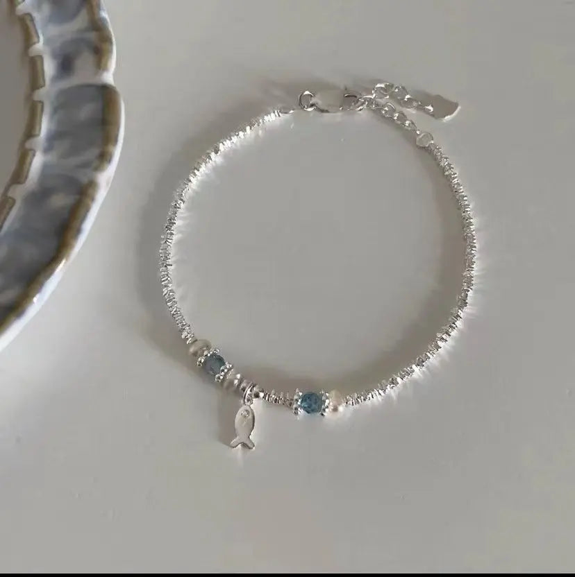 Summer Blue Beaded Silver Fish Bracelet - Norellé