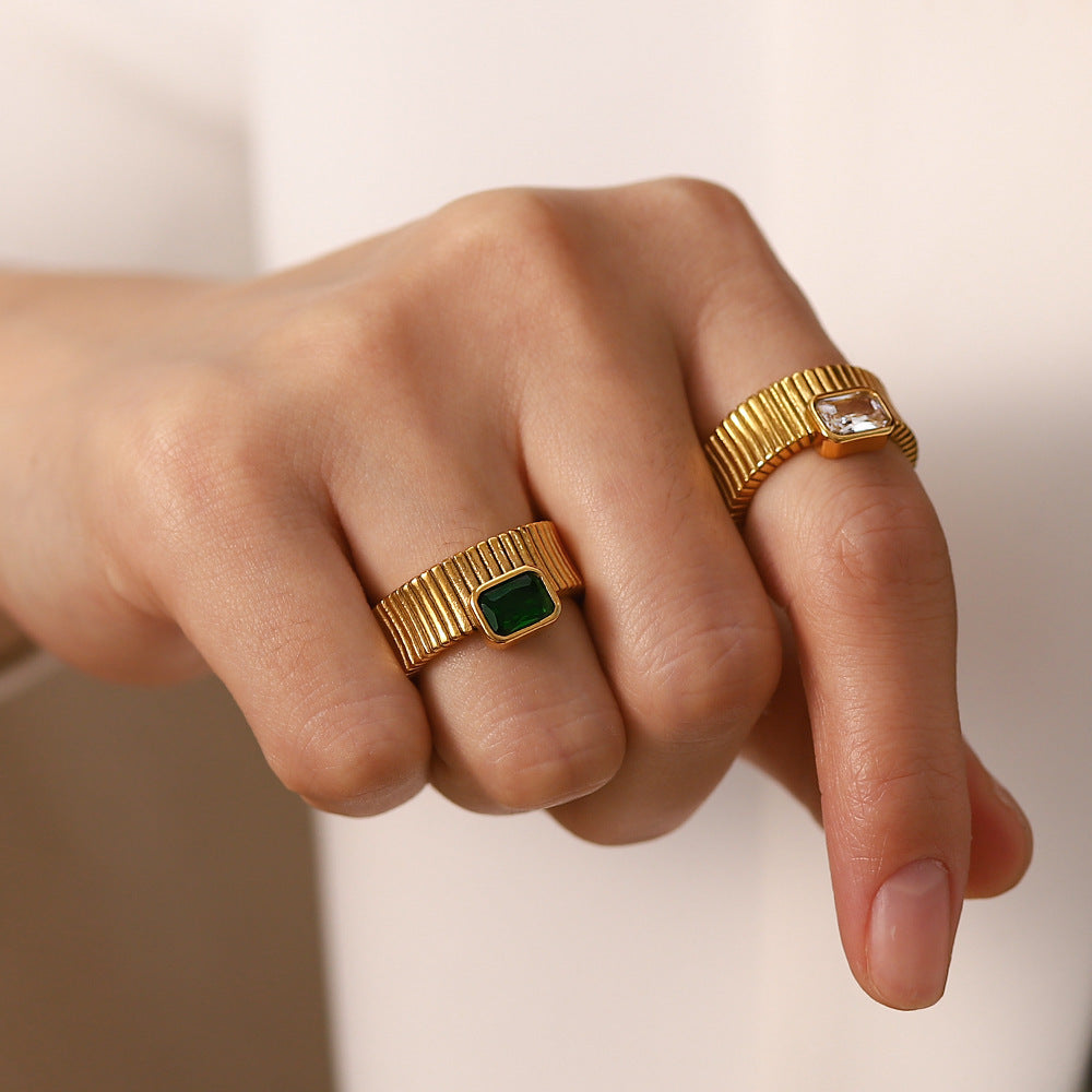 Non-fading Square Diamond Vertical Pattern Ring Retro Rib - Norellé