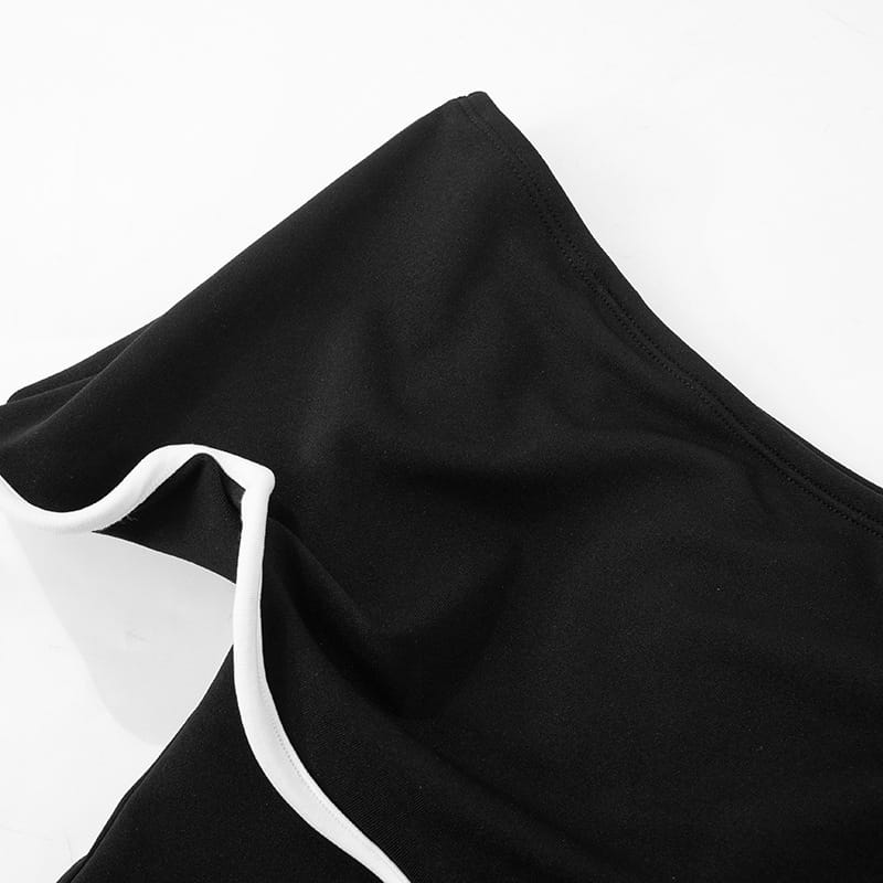 Contrast Color Waist Trimming Ruffles Tube Top Dress