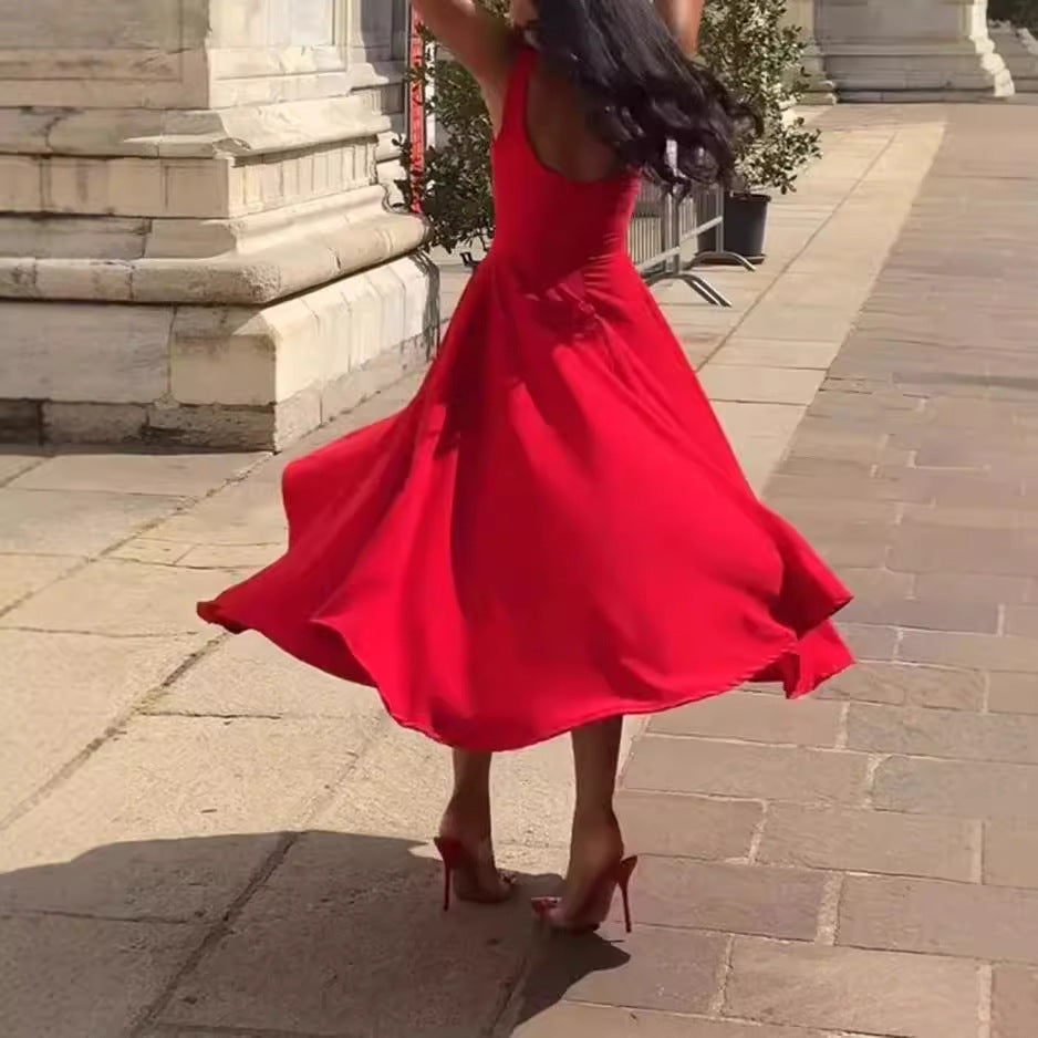 Women's Solid Color Square Collar Sling Dress - Norellé