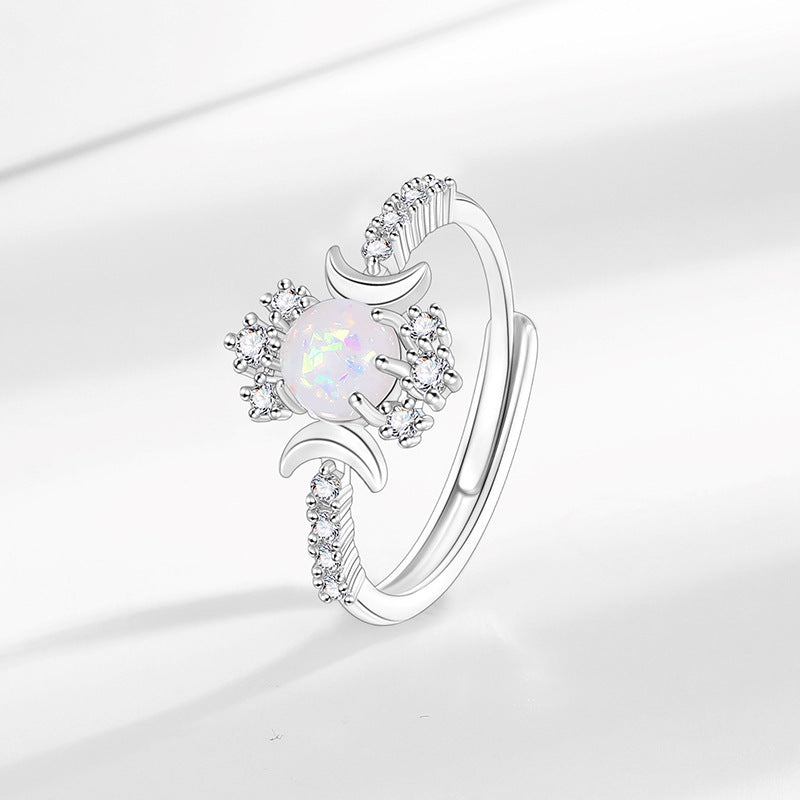 Platinum Round White Opal Glossy Double Moon Edge - Norellé
