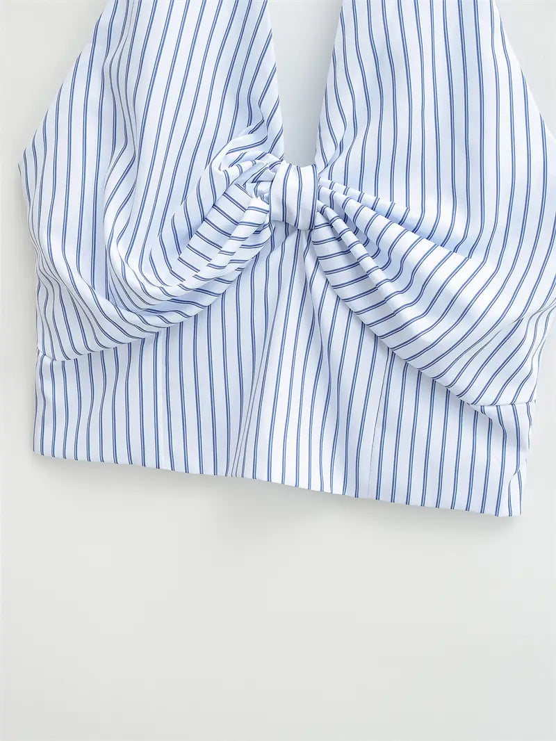 Striped Halter Backless Smocking Sling