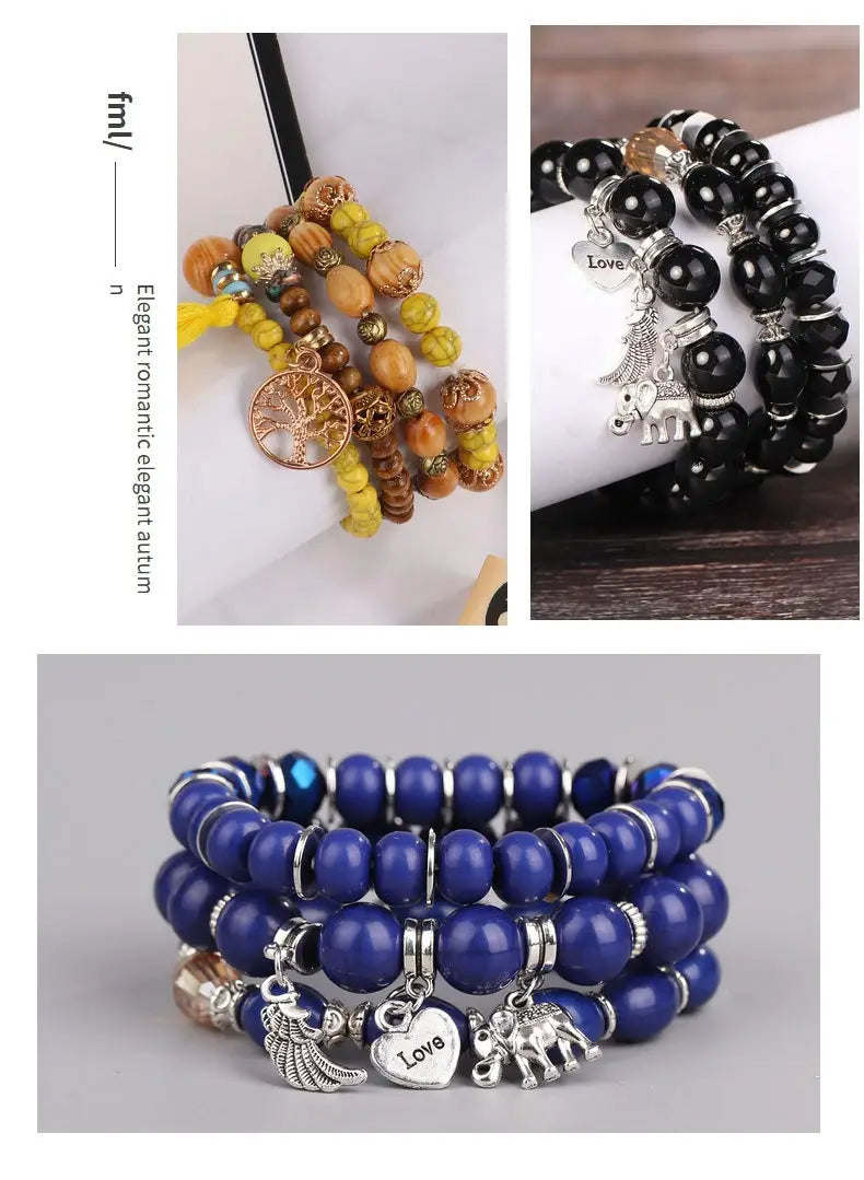 Multi-layer Wooden Bead Beaded Bracelet Elastic