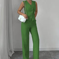 Women's Solid Color Single Breasted Off Shoulder Vest And Wide Leg Pants Set - Norellé