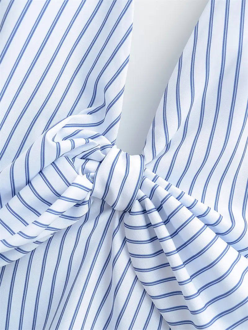 Striped Halter Backless Smocking Sling