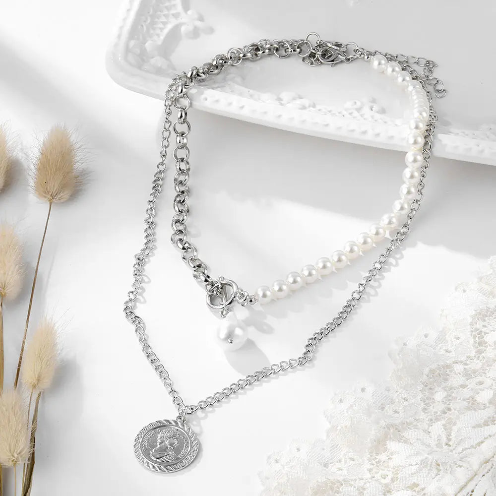 Popular Retro Simple Double-layer Pearl