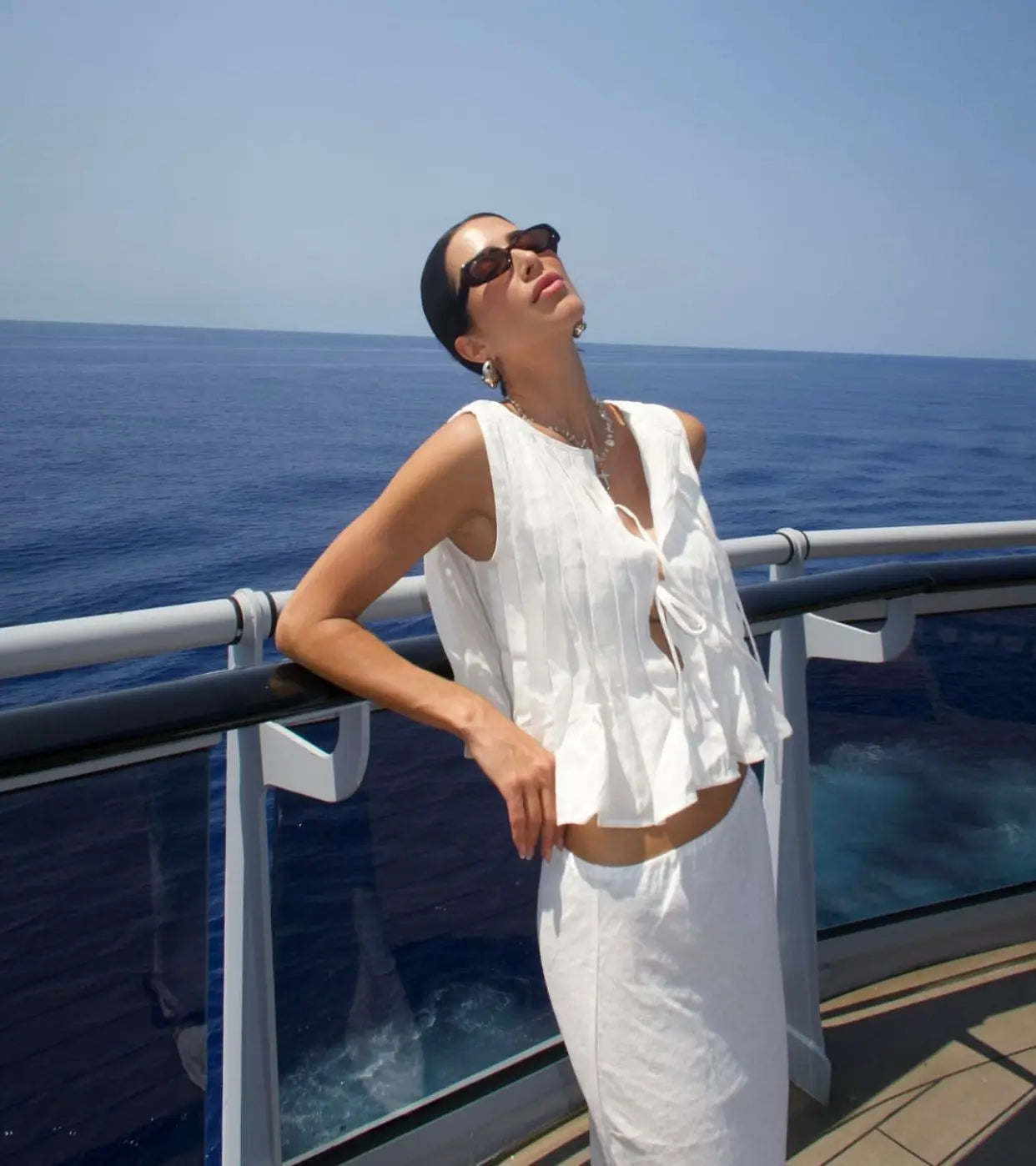 Fashion Bow Lace Up Shirts Women Cotton Linen Hollow Out Sleeveless - Other