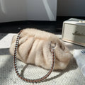 Fashion Faux Mink Fur Ruched Clutch Bag for Women