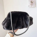 Fashion Faux Mink Fur Ruched Clutch Bag for Women - Black