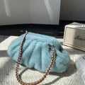 Fashion Faux Mink Fur Ruched Clutch Bag for Women - Blue
