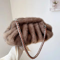 Fashion Faux Mink Fur Ruched Clutch Bag for Women - Dark Brown