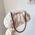 Fashion Faux Mink Fur Ruched Clutch Bag for Women - White