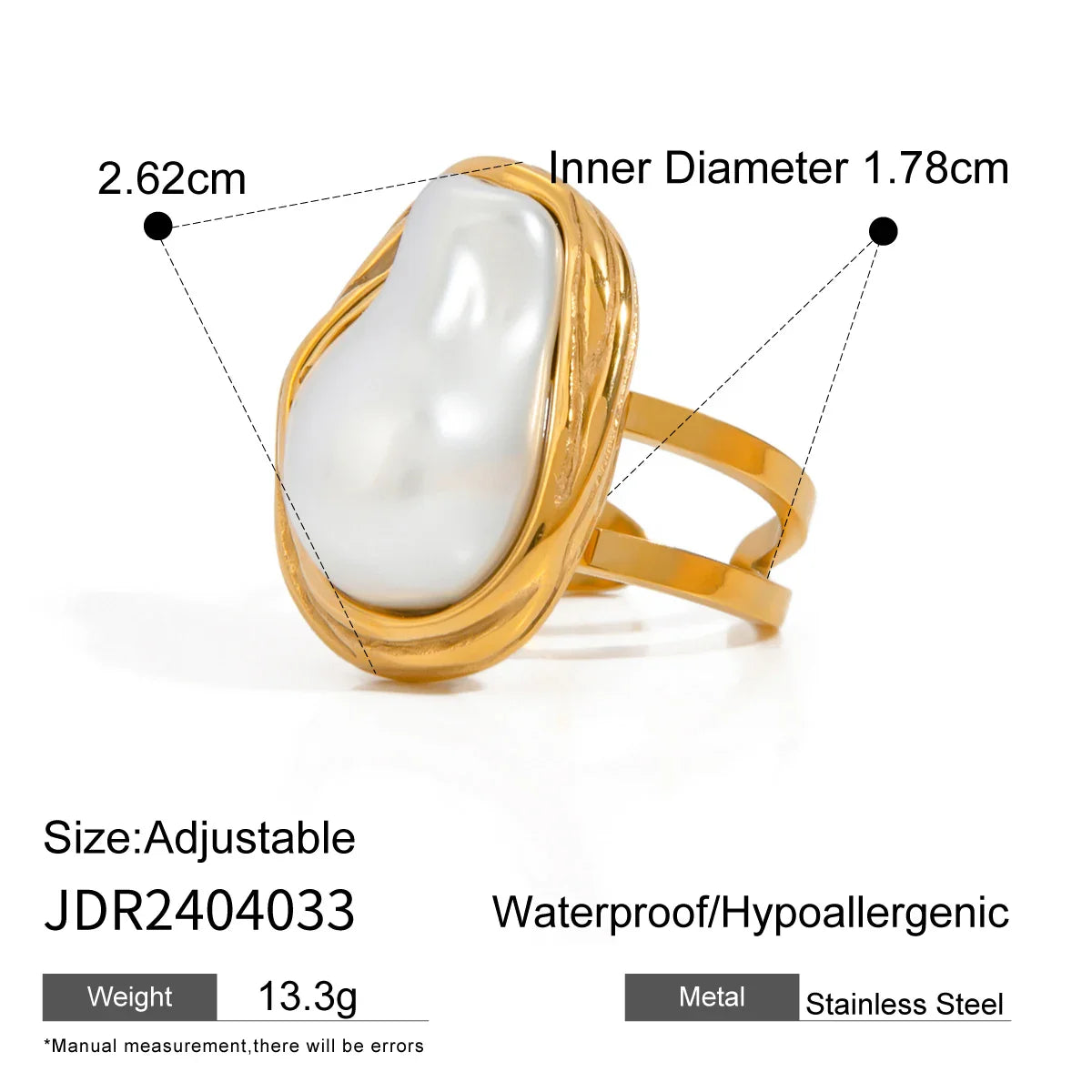 Fashion Gold Color Plated Stainless Steel Sun Pearl Ring - JDR2404033