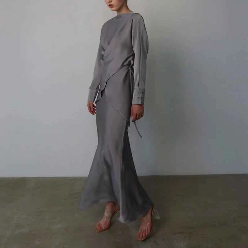 Fashion Long Sleeve Two Piece Casual Temperament Satin Women's Set