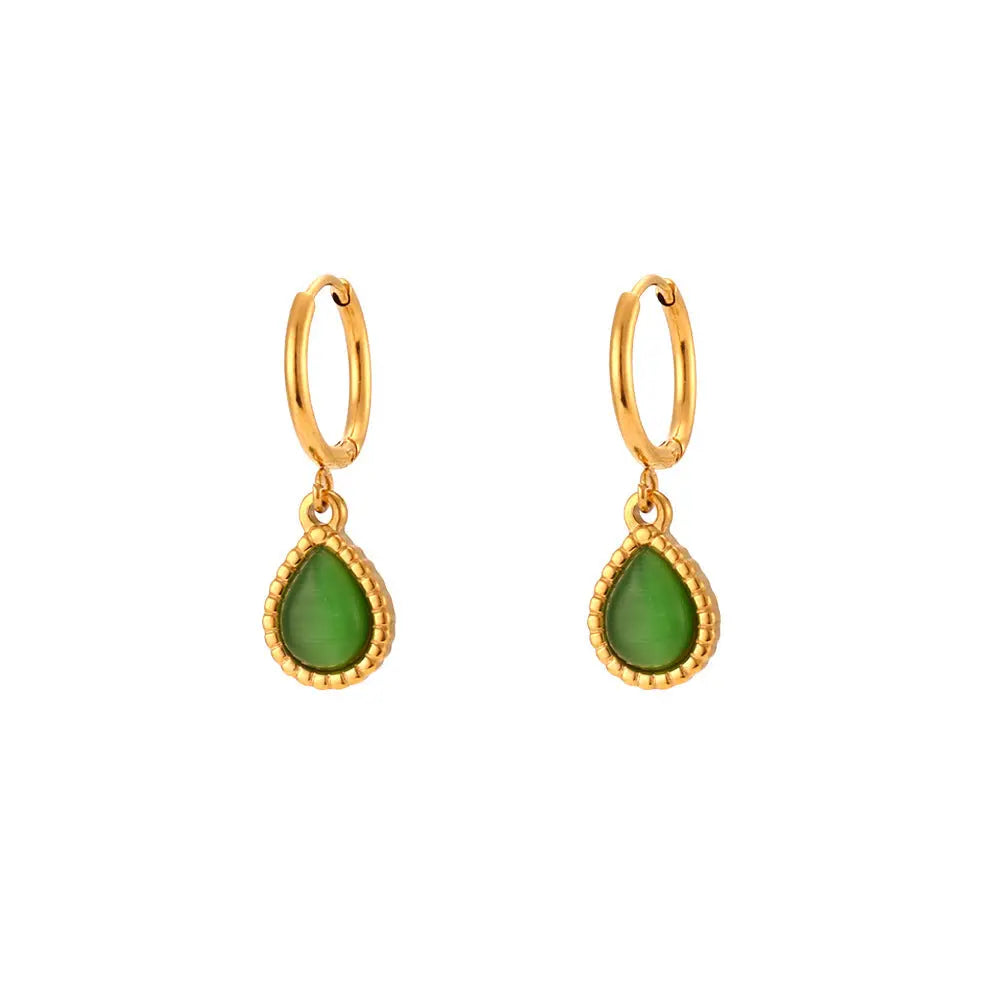Fashion Minimalistic Water Drops Opal Eardrop Earring - Earrings Green - electronic accessories