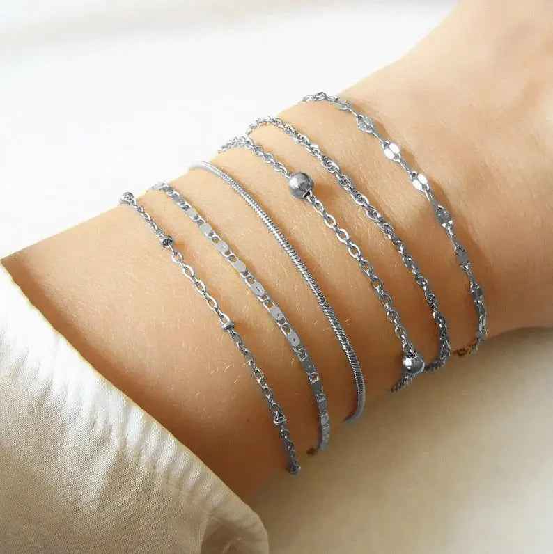 Fashion Multi-layer Metal Blade Chain Suit - Three Silver - electronic accessories