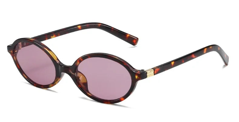 Fashion Oval Simple Literary Sunglasses Women - Leopard Purple / CHINA / other