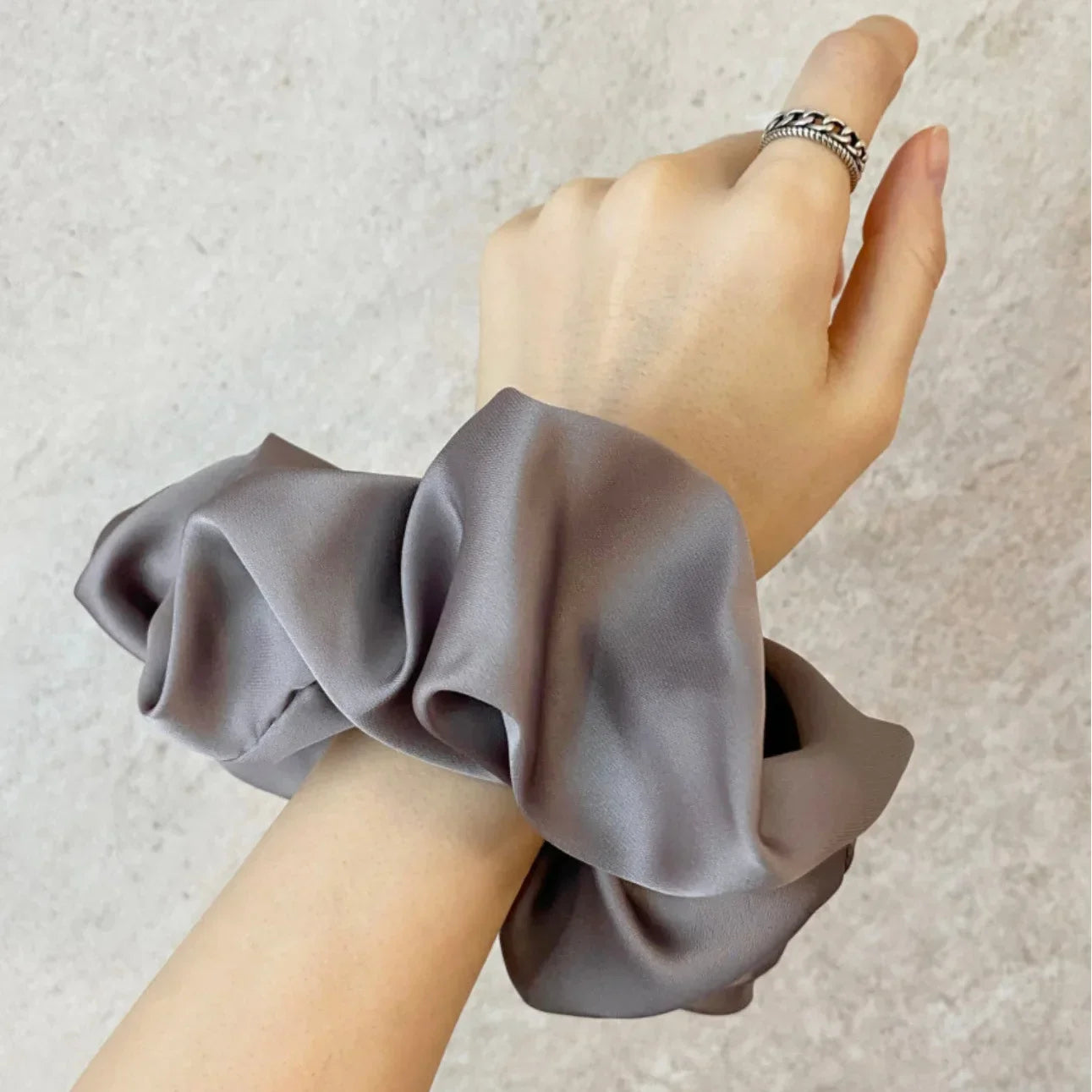 Fashion Oversized Silk Scrunchies for Women - grey