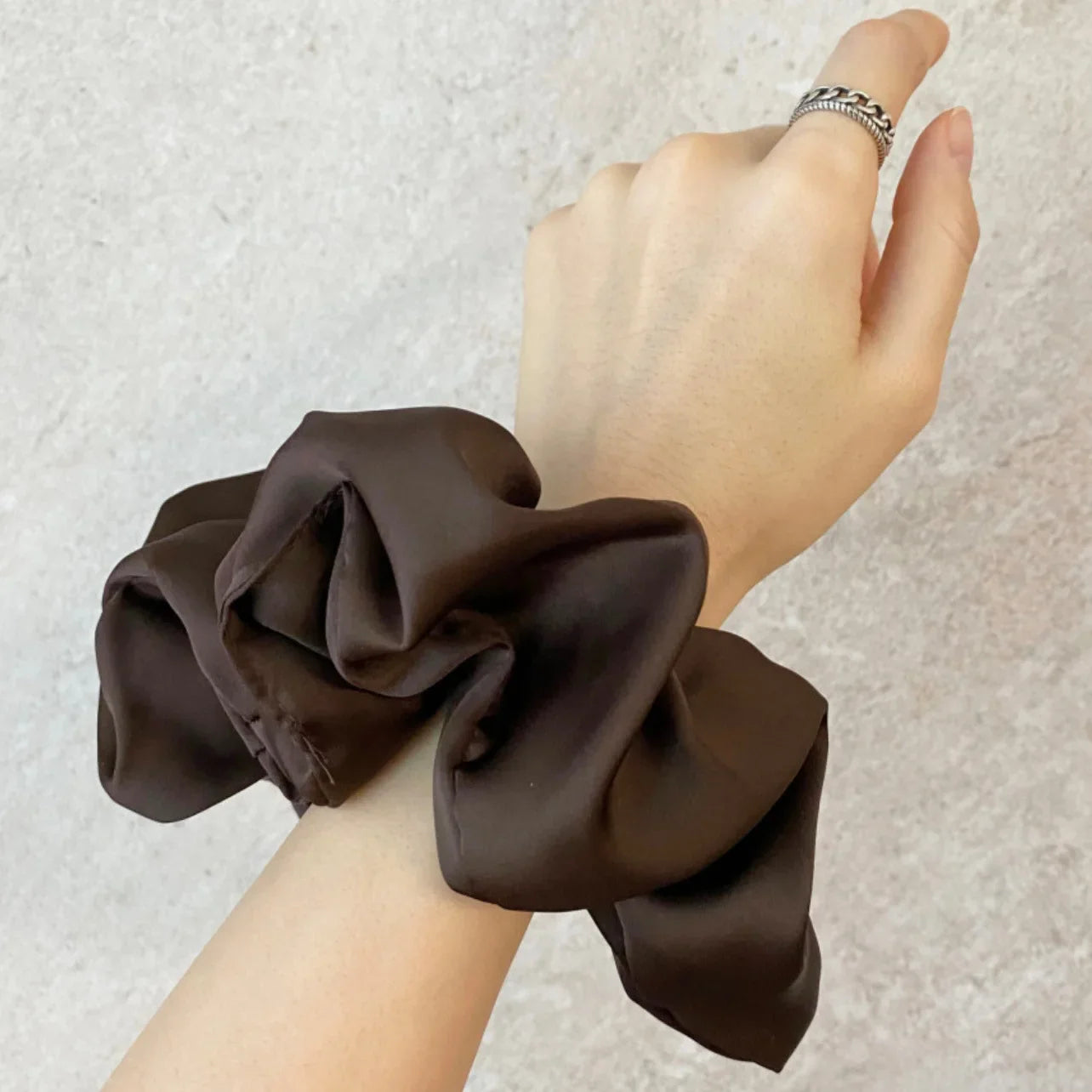 Fashion Oversized Silk Scrunchies for Women - Deep coffee