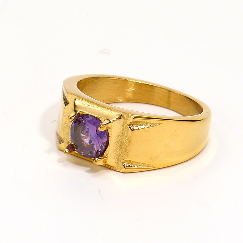 Fashion Simple Square Diamond Unisex Ring - Golden Purple / No 10 - electronic accessories