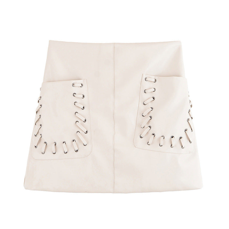 Fashion Slim Coated Fabric High Waist Mini Skirt - Other