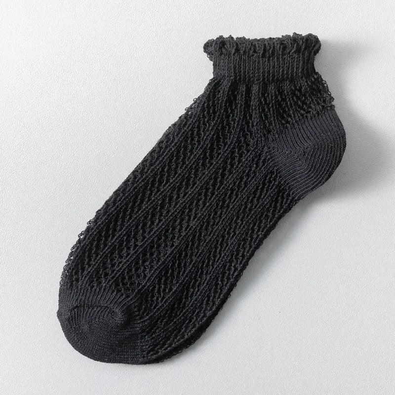 Fashion Solid Color Woman Socks Hollow Out Breathable - Black / EUR 34-39