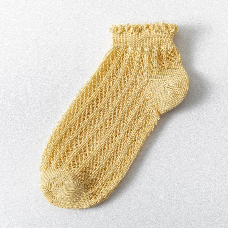 Fashion Solid Color Woman Socks Hollow Out Breathable - Yellow / EUR 34-39