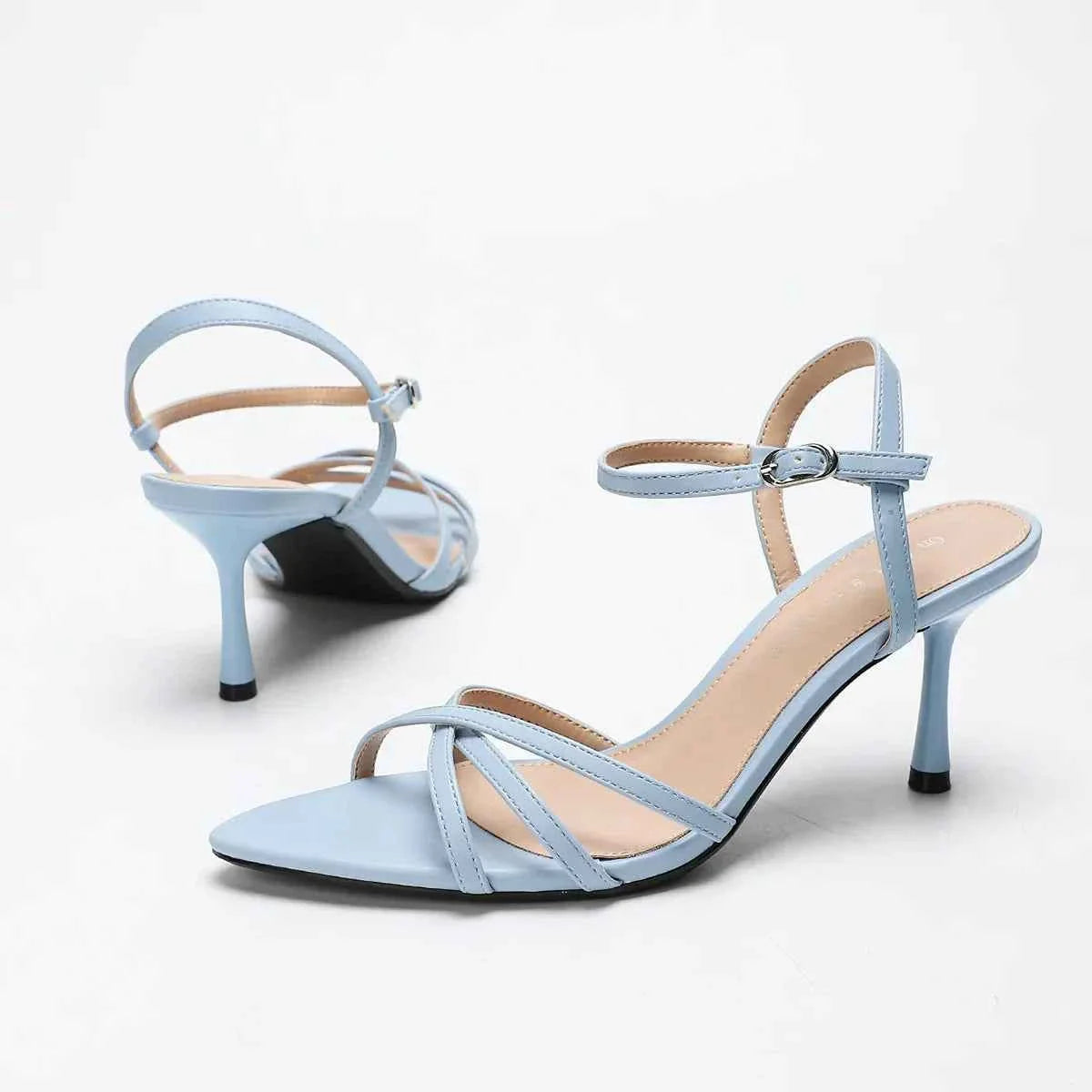 Fashion Square Toe Ankle Strap Buckle Slide Sandals