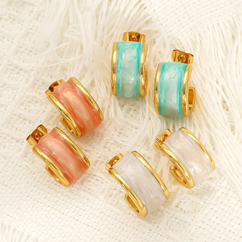 Fashion Stainless Steel Dripping Stud Earrings Women’s