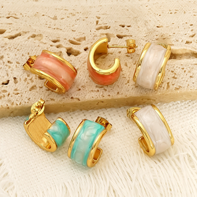 Fashion Stainless Steel Dripping Stud Earrings Women’s