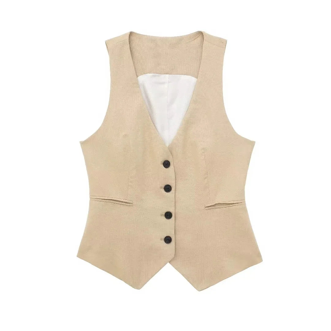 Fashion Women’s Vest Linen Sleeveless Suit Coat for Women - Other