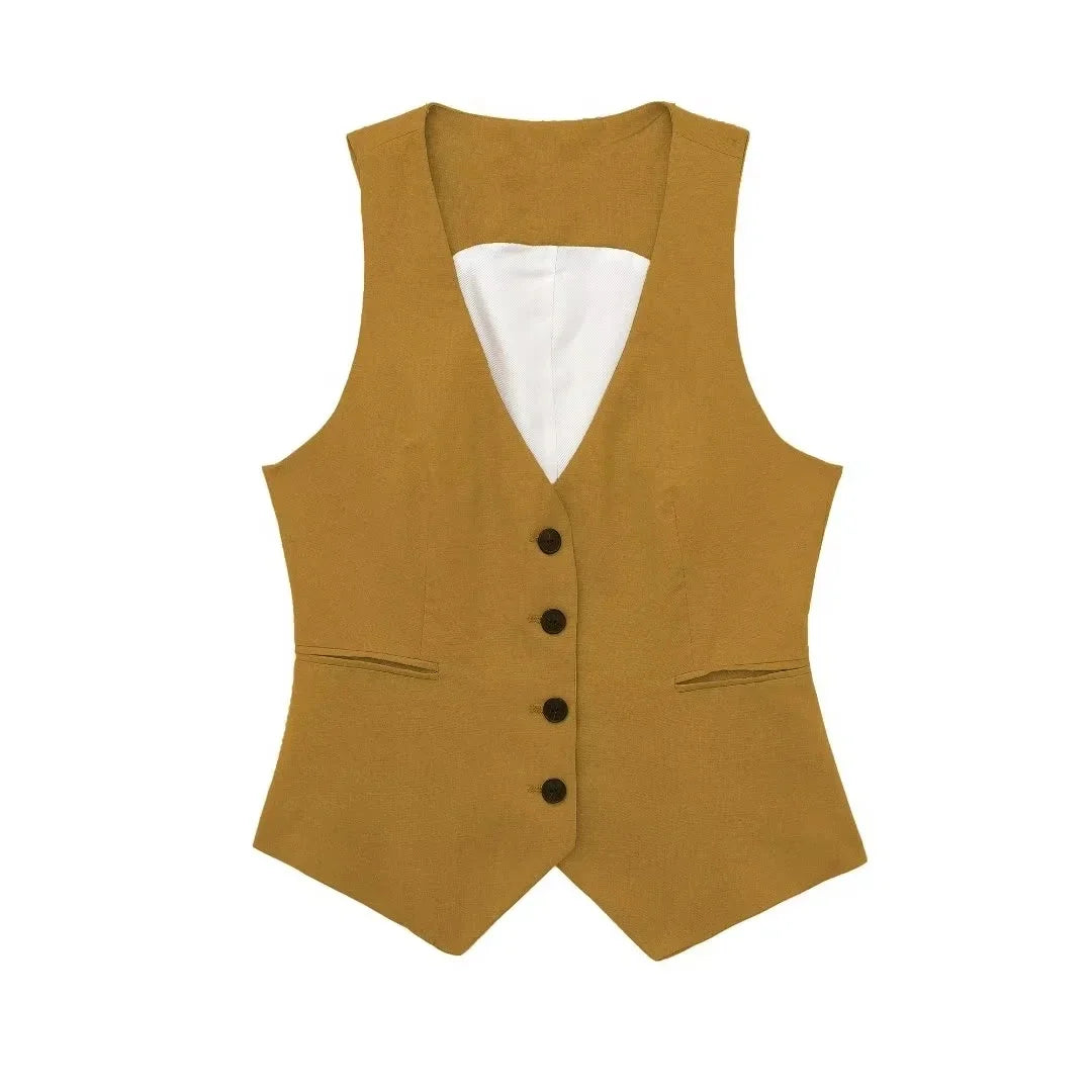 Fashion Women’s Vest Linen Sleeveless Suit Coat for Women - Other