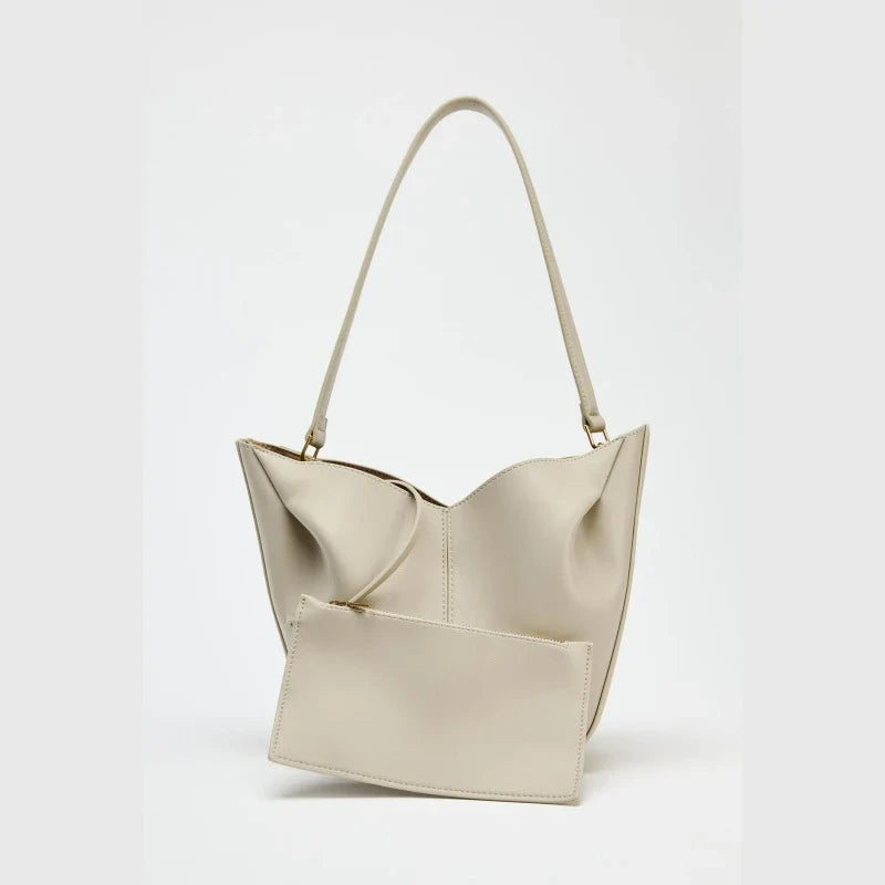 Fashionable Top Handle Bag Solid Color Simple Shoulder - WHITE
