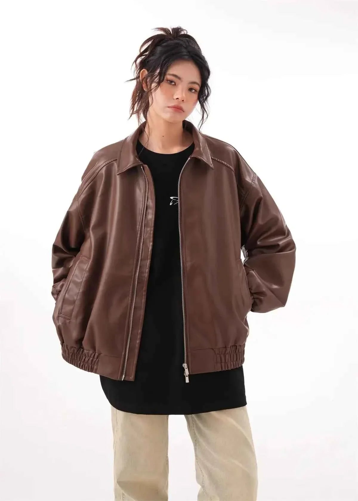 Faux PU Leather Rider Jacket For Women