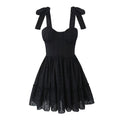 Sweet Cutout Embroidery Chic Lace Up Short Dress French Style V-neck - Norellé