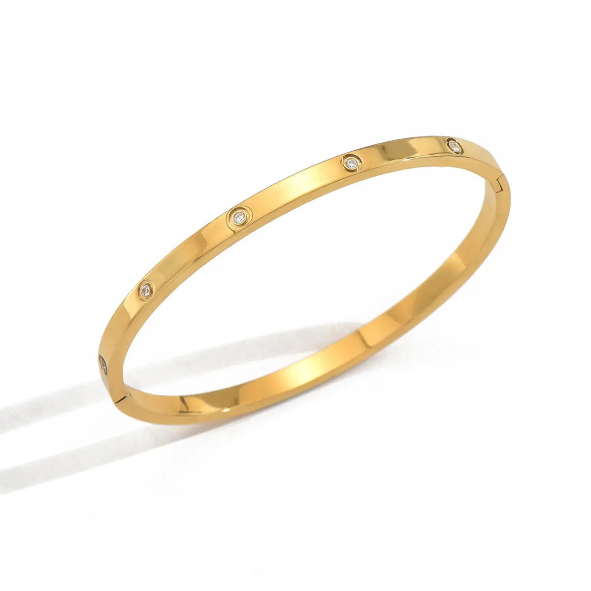 Lxalry 18K Gold Plated Stainless Steel Minimalist Bracelet Hypoallergenic Circle Rhinestone Jewelry  Secure Inlay Tarnish Free Design Skin Safe Luxury Gift For Her Golden Hour Glow, Everyday Wear A - Norellé
