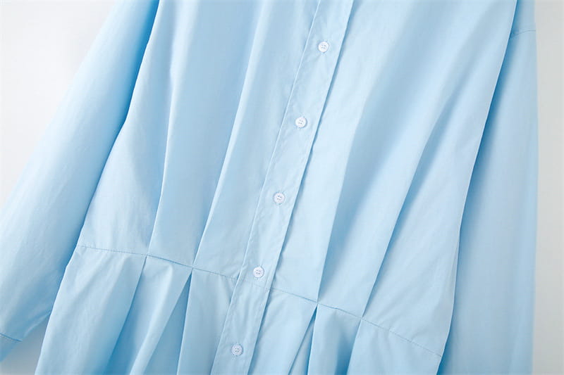 Wide Pleated Design Shirt Short Dress