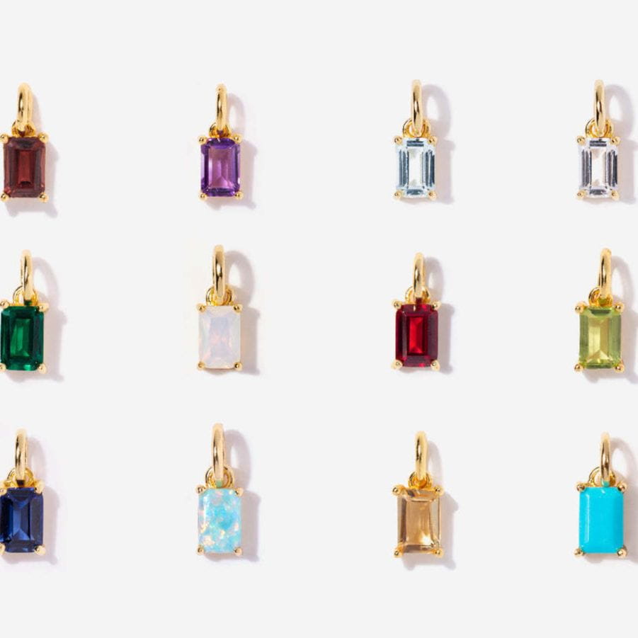 Rectangular 12month Birthday Stone Pendant Colorful Zircon Clavicle Chain