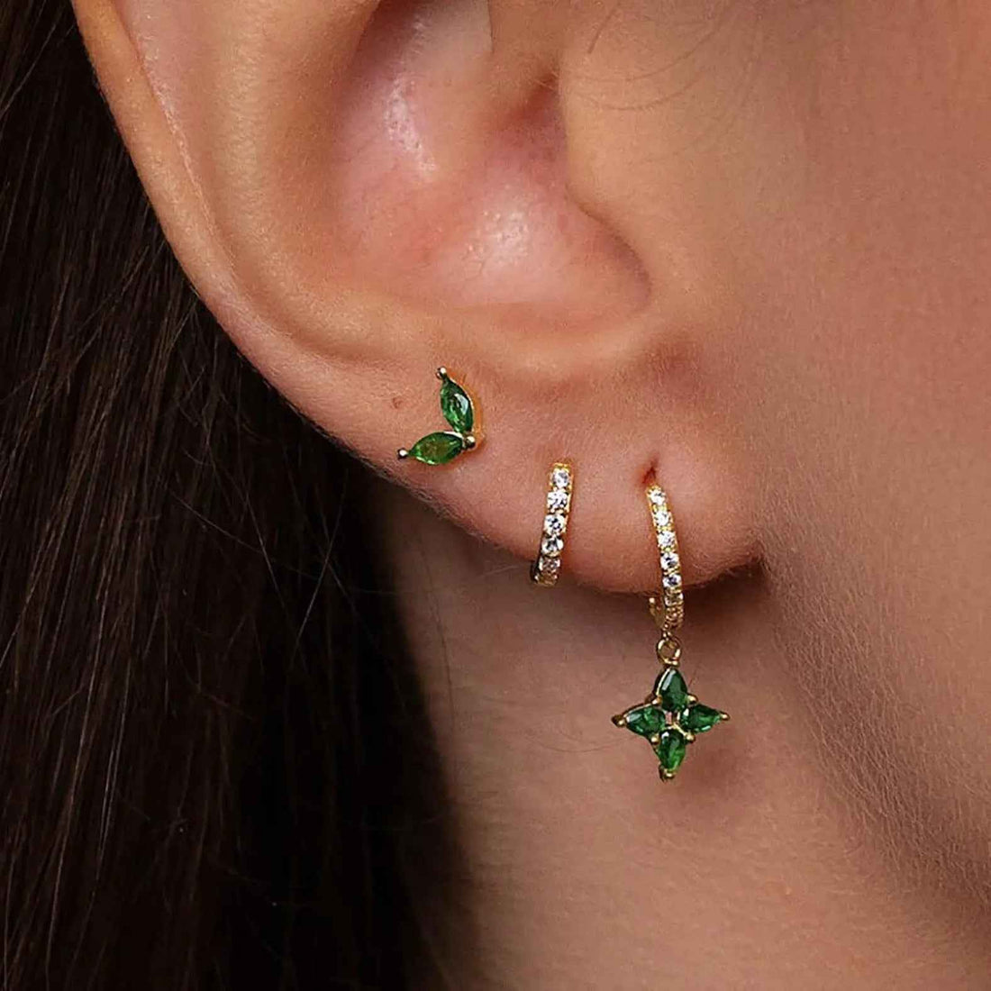 Green Inlaid Zircon Fashion Women's Earrings Three-piece Set - Norellé