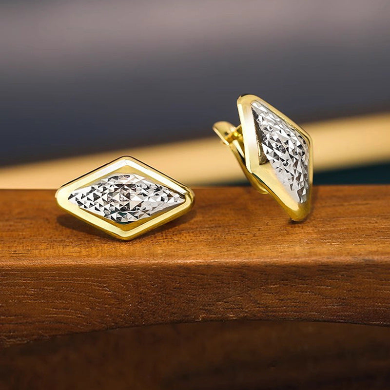 Rhombus Earrings Female Two-tone Geometric Design - Norellé
