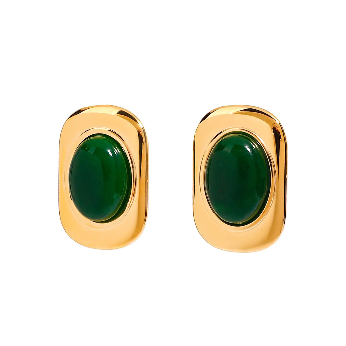 Stainless Steel Studs Ornament Green Agate