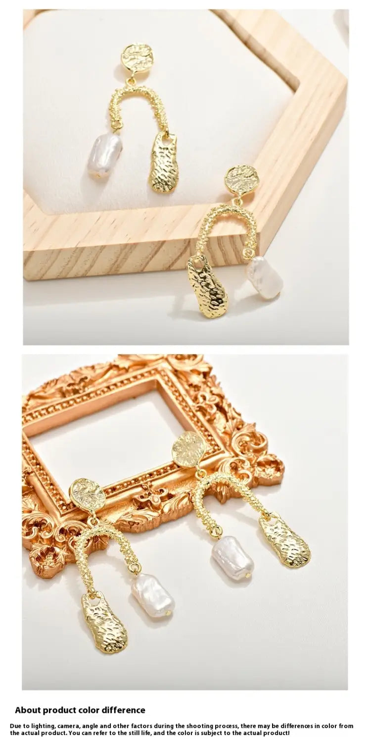 Natural Baroque Pearl Earrings Women’s Elegant U-shaped
