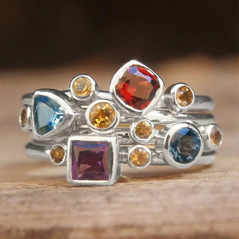 Geometric Ring Asymmetric Multicolor Gem Color Ring - Norellé