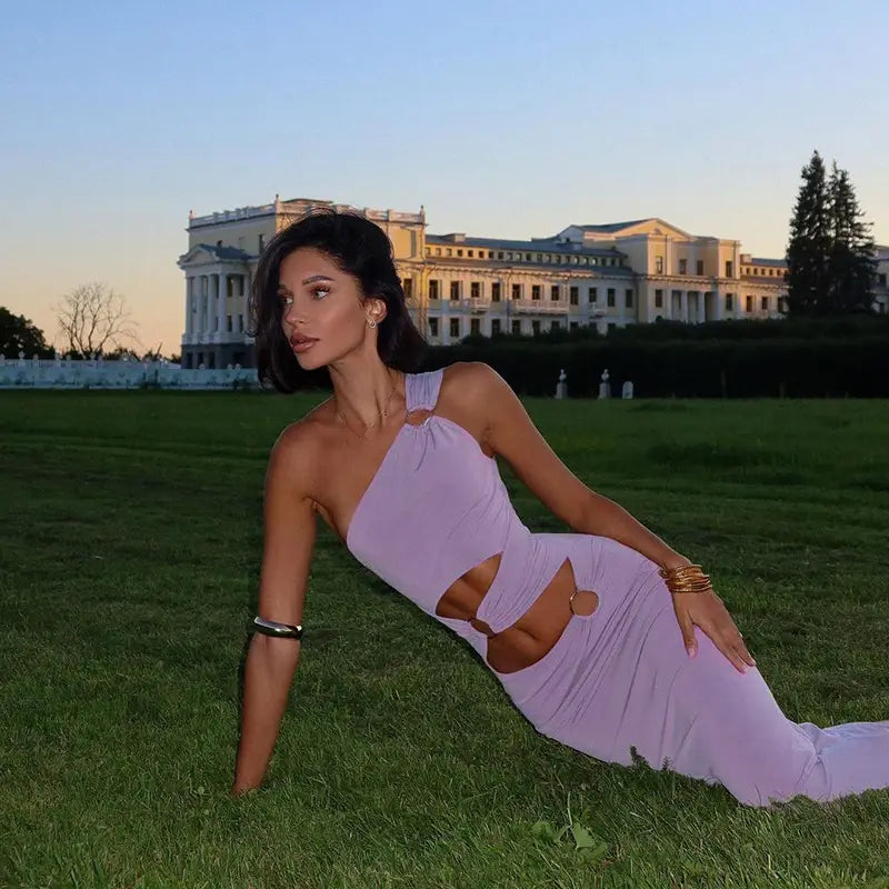 Elegant Pure Desire Diagonal Collar High Skinny Sheath Dress