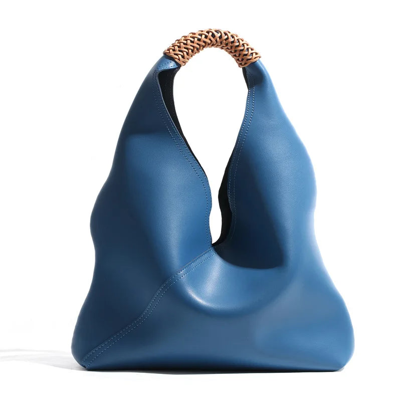 Feeling Genuine Leather Tote Bag - Blue