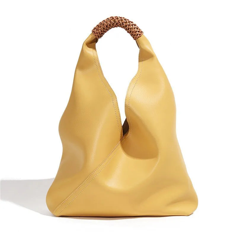 Feeling Genuine Leather Tote Bag - Yellow