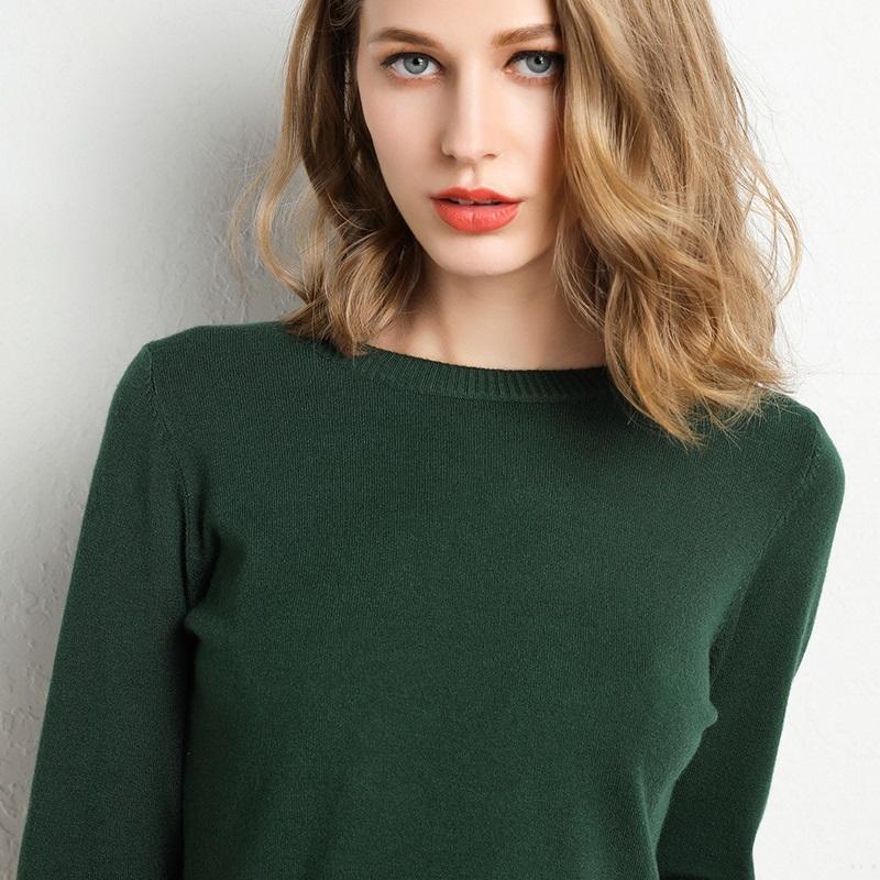 Female Slim O-neck Pullover Cashmere Wool Blending Sweater - Sweaters & Hoodies