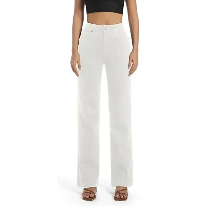 Female Straight Leg Jeans Women Low Rise - WHITE / S